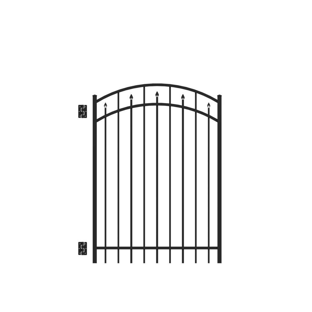 Freedom Concord 5-ft H x 4-ft W Black Aluminum Spaced Picket Decorative Walk-thru Fence Gate