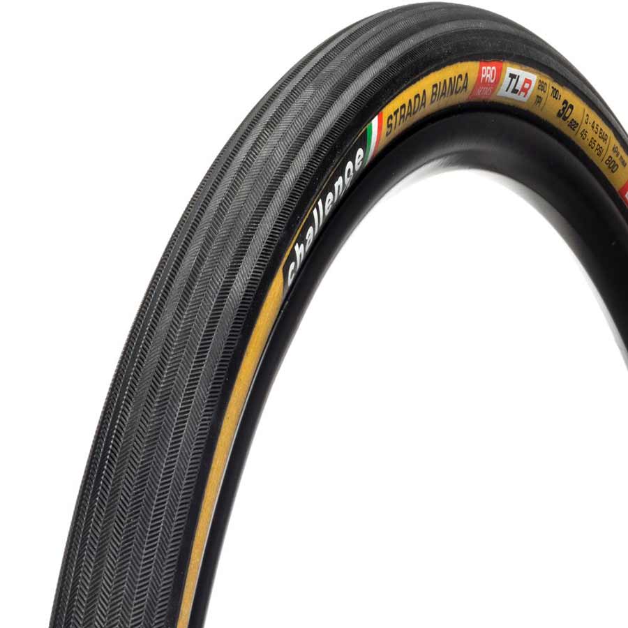 Challenge Gravel Tire Strada Bianca Pro - 700 x 30, Tubeless, Folding, Black/Tan, Handmade 00555