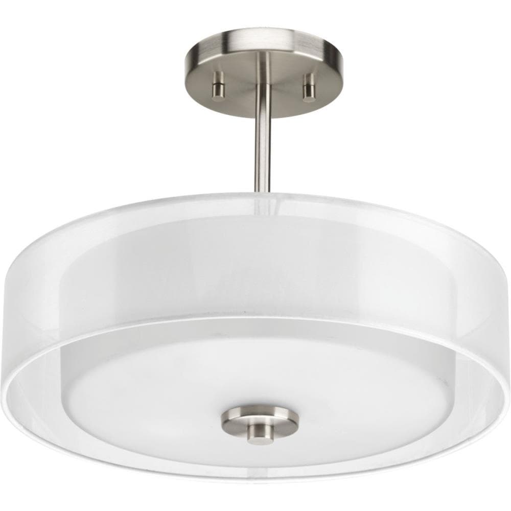 Progress Lighting Invite 3-Light Brushed Nickel Transitional Frosted Glass Drum Medium Hanging Convertible Pendant/semi-flush