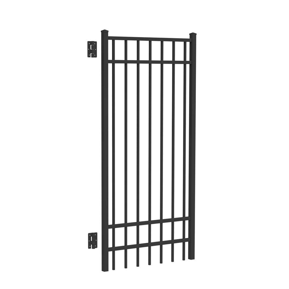 Freedom New Haven 6-ft H Black Aluminum Spaced Picket Flat-top Decorative Fence Gate