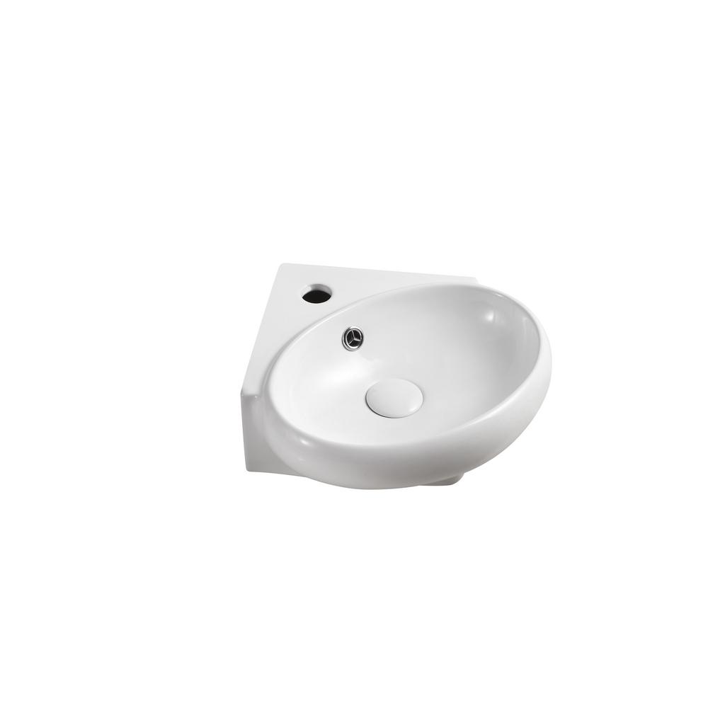 Elanti Wall-Mounted Corner Oval Compact Bathroom Sink in White
