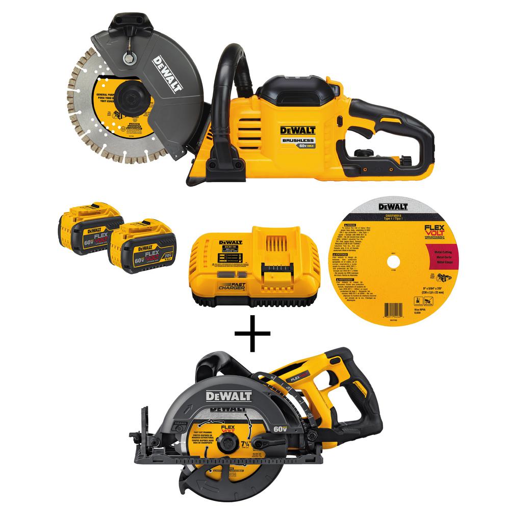 FLEXVOLT 60-Volt Lithium-Ion Cordless 9 in. Construction Saw w/(2) FLEXVOLT Batteries & 7-1/4 in. Wormdrive Circular Saw