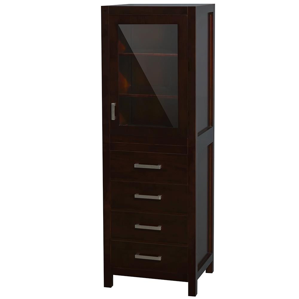 Wyndham Collection Sheffield 24-in x 71.25-in x 20-in Espresso with Brushed Chrome Trim Wood Freestanding Soft Close Linen Cabinet