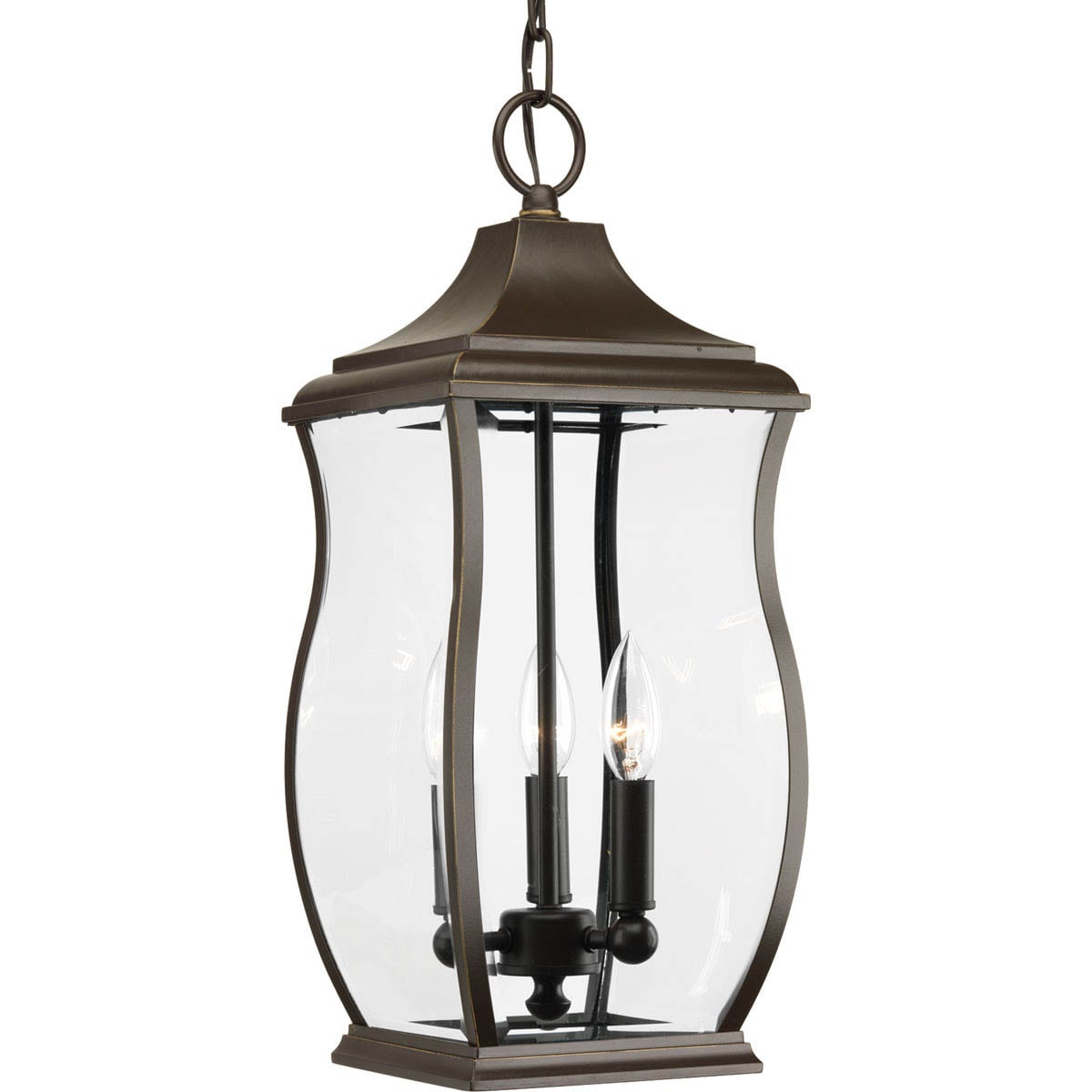 Progress Lighting Township 3-Light Oil Rubbed Bronze Transitional Beveled Glass Lantern Medium Outdoor Hanging Pendant Light