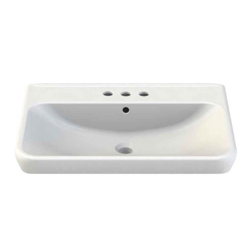 Nameeks Belo Wall Mounted Vessel Bathroom Sink in White with 3 Faucet Holes