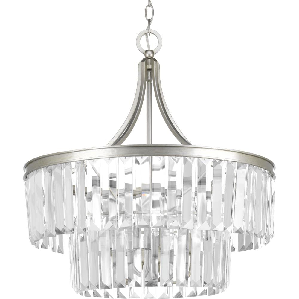 Progress Lighting Glimmer 5-Light Silver Ridge Traditional Clear Glass Drum Large Hanging Pendant Light