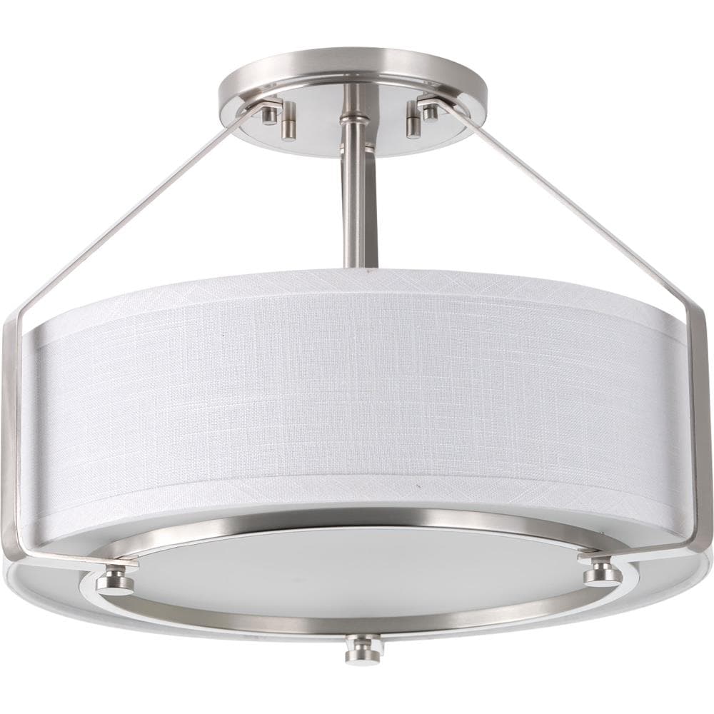 Progress Lighting Ratio 3-Light Brushed Nickel Transitional Drum Medium Hanging Convertible Pendant/semi-flush