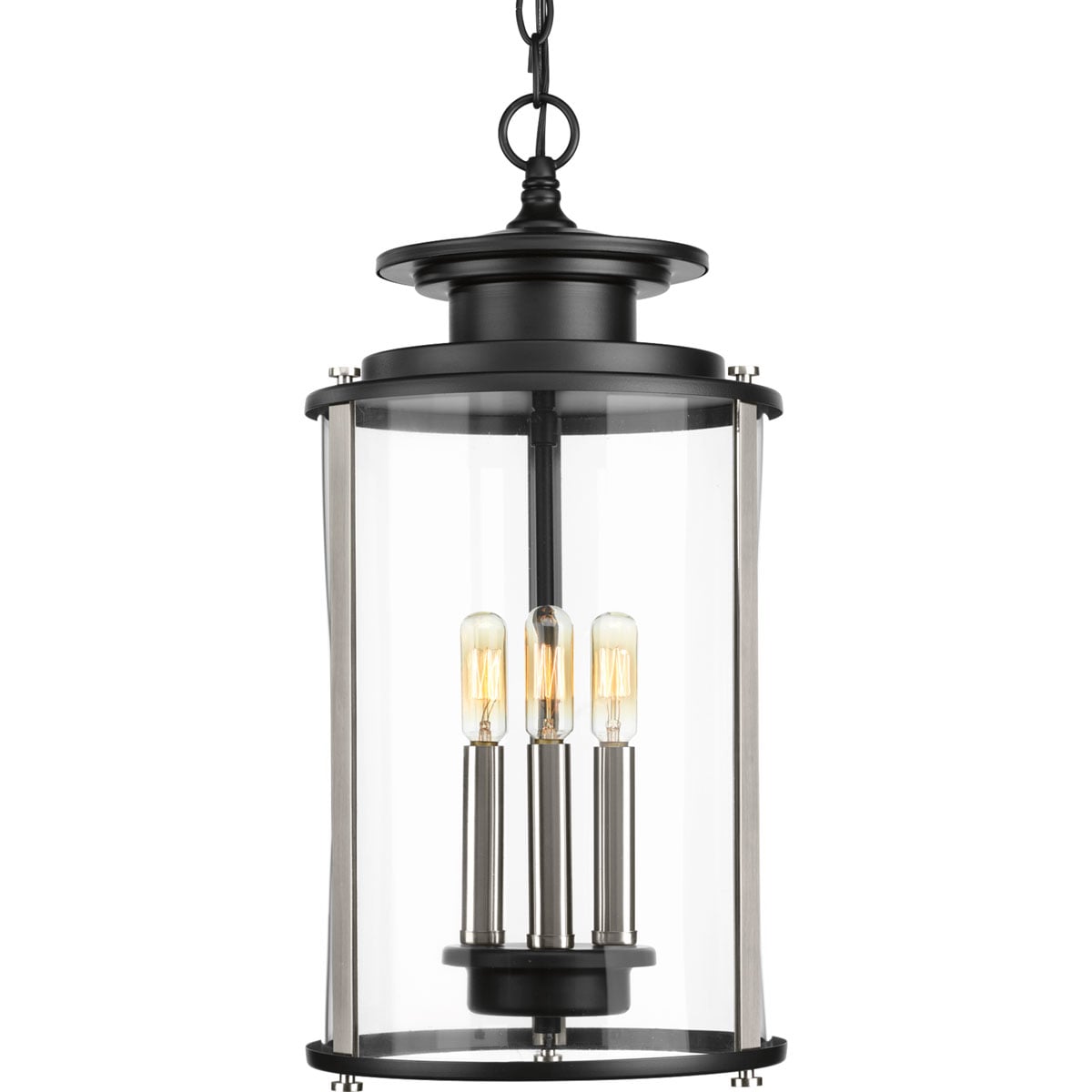 Progress Lighting Squire 3-Light Black Traditional Clear Glass Lantern Mini Indoor/Outdoor Hanging Pendant Light