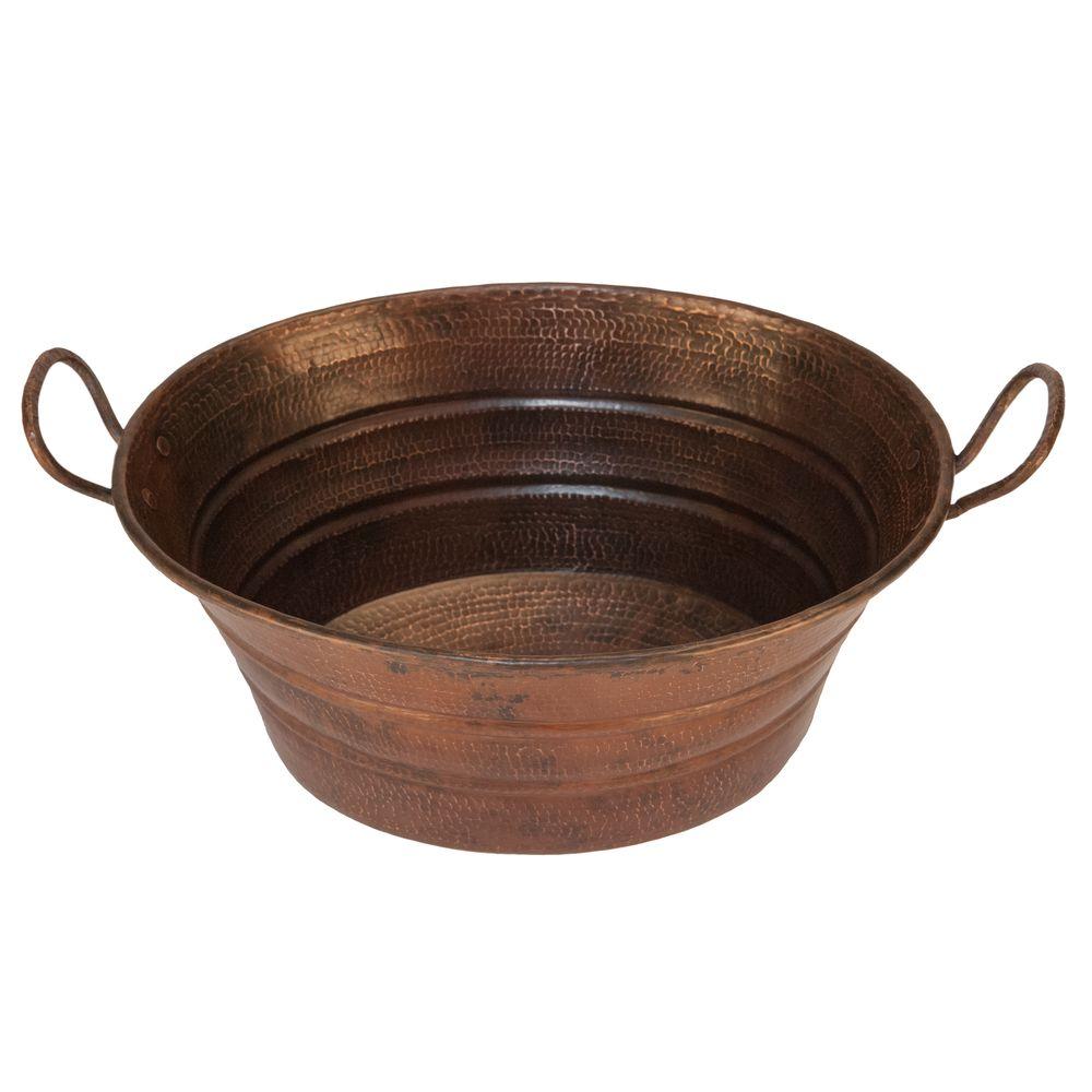Premier Copper Products Oval Bucket Hammered Copper Vessel Sink with Handles in Oil Rubbed Bronze