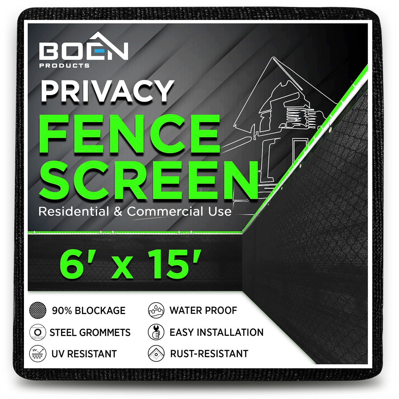 BOEN 6-ft H x 15-ft W Black Polyethelene Chain Link Fence Screen