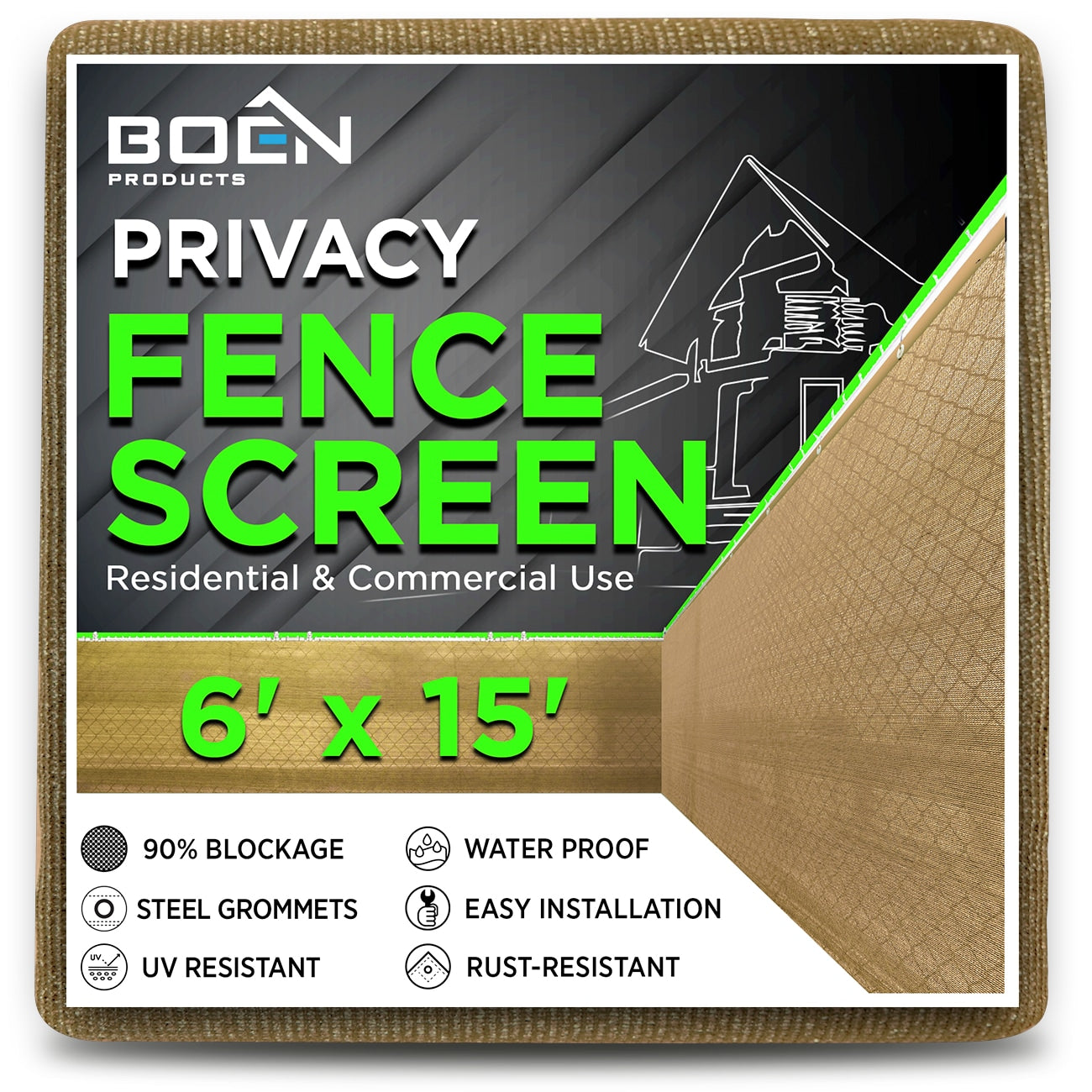 BOEN 6-ft H x 15-ft W Beige Polyethelene Chain Link Fence Screen