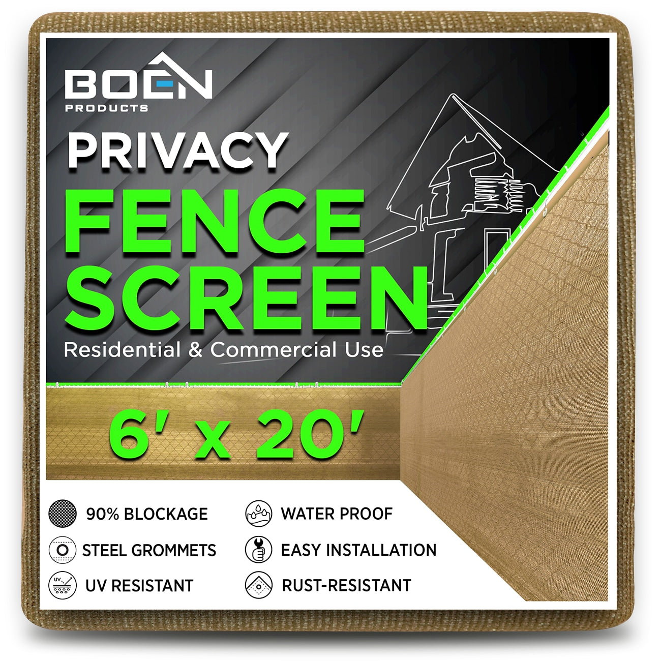 BOEN 6-ft H x 20-ft W Beige Polyethelene Chain Link Fence Screen
