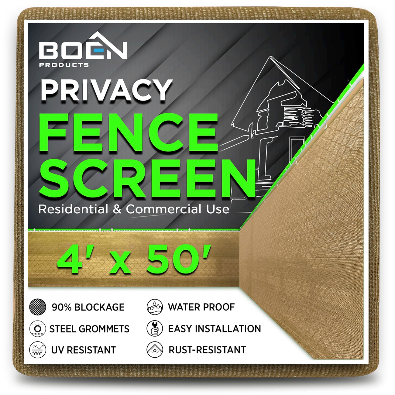 BOEN 4-ft H x 50-ft W Beige Polyethelene Chain Link Fence Screen