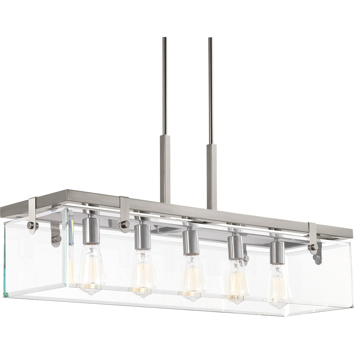 Progress Lighting Glayse 5-Light Brushed Nickel Modern/Contemporary Clear Glass Linear Large Hanging Kitchen Island Light