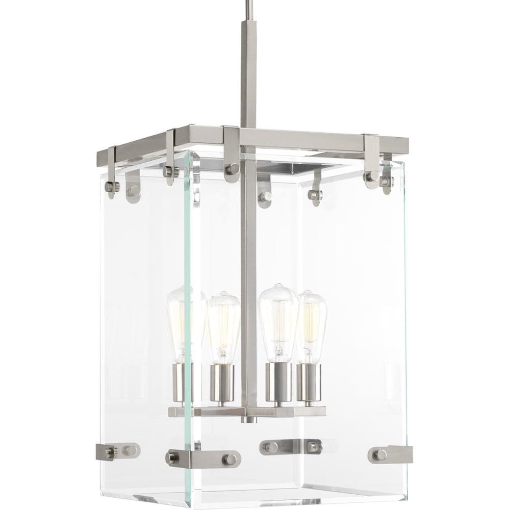 Progress Lighting Glayse 4-Light Brushed Nickel Modern/Contemporary Beveled Glass Square Medium Hanging Pendant Light