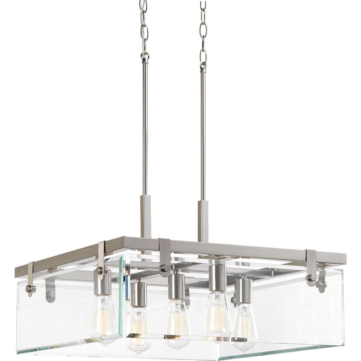 Progress Lighting Glayse 5-Light Brushed Nickel Modern/Contemporary Beveled Glass Square Large Hanging Pendant Light