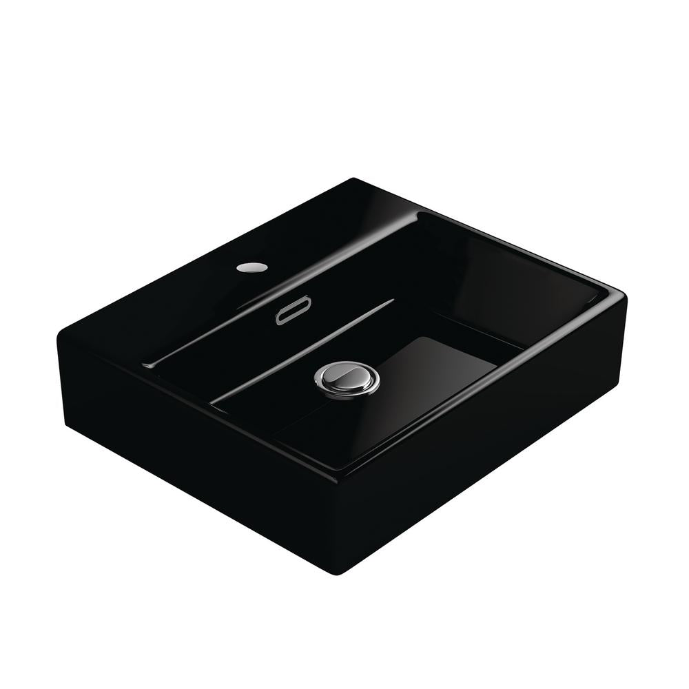 WS Bath Collections Quattro 50 BG Wall Mount / Vessel Bathroom Sink in Gloss Black with 1 Faucet Hole