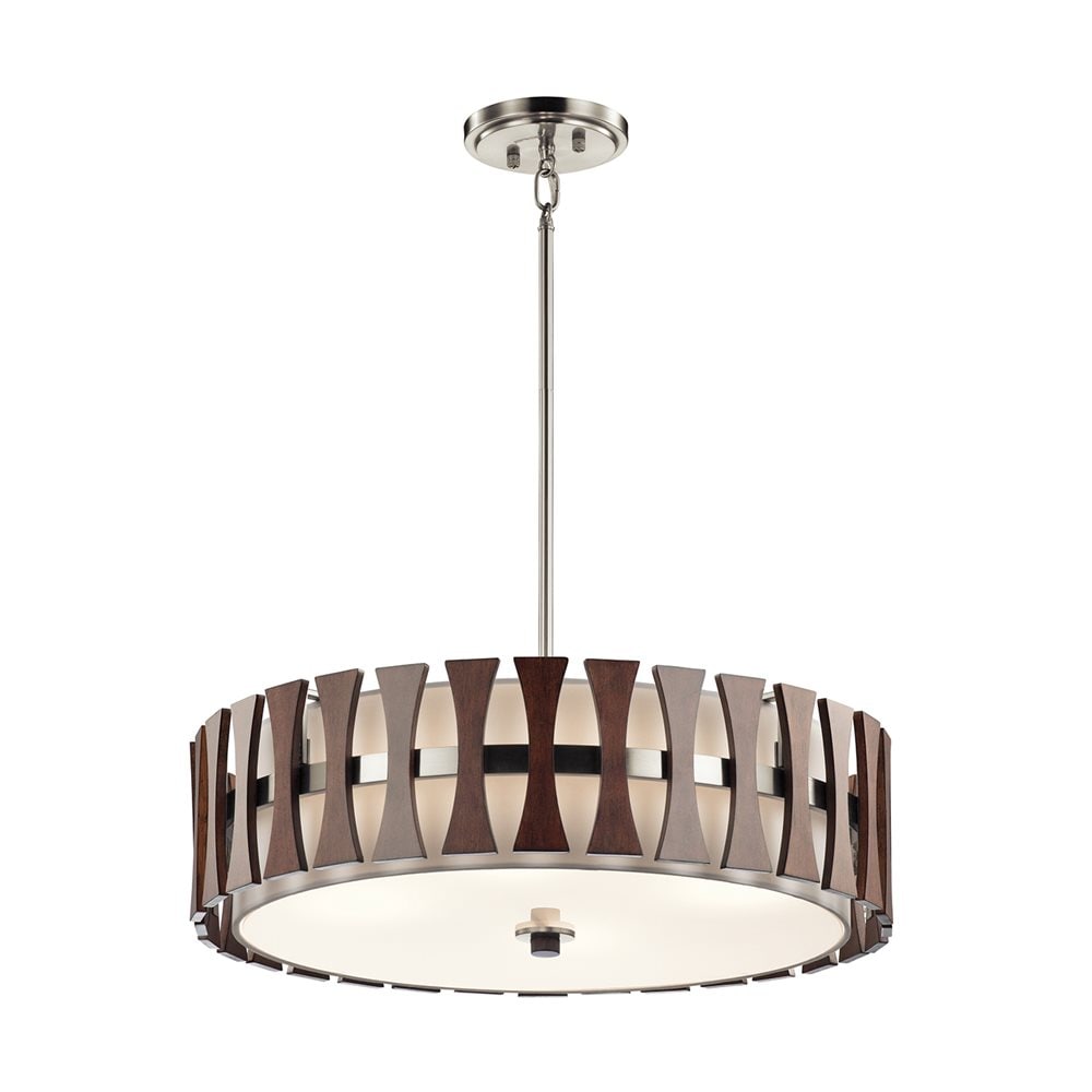 Kichler Cirus 4-Light Auburn Stained Transitional Etched Glass Drum Large Hanging Pendant Light