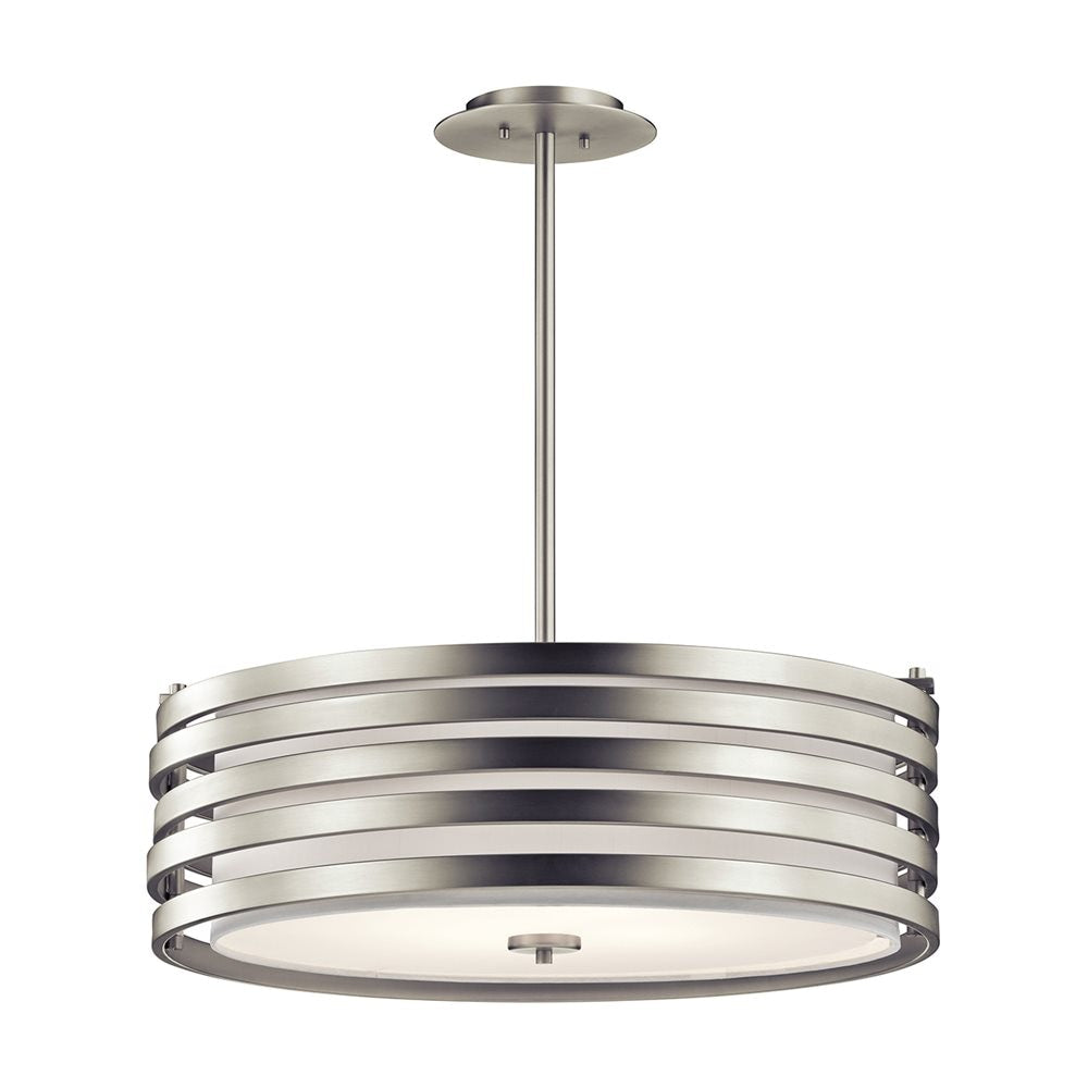 Kichler Roswell 4-Light Brushed Nickel Modern/Contemporary Etched Glass Drum Large Hanging Pendant Light