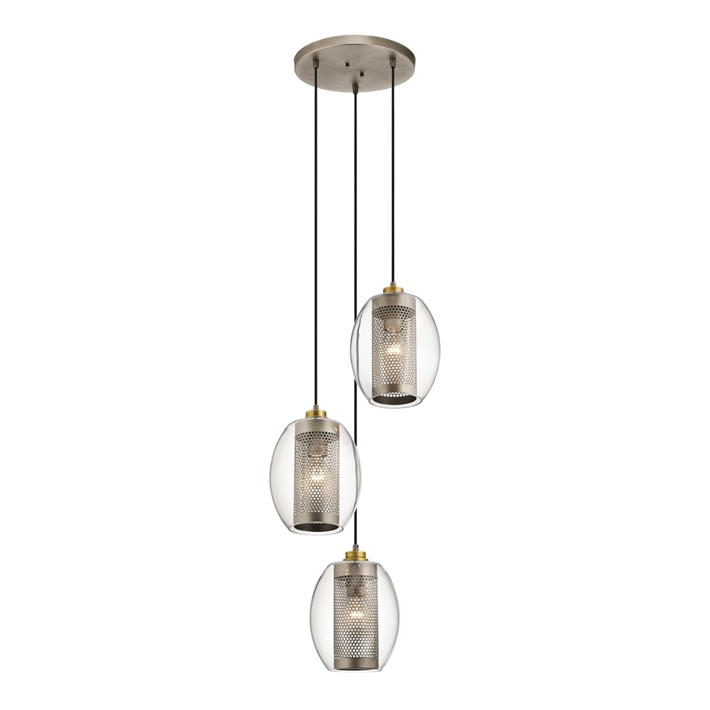 Kichler Asher 3-Light Antique Pewter Modern/Contemporary Clear Glass Cylinder Medium Hanging Pendant Light