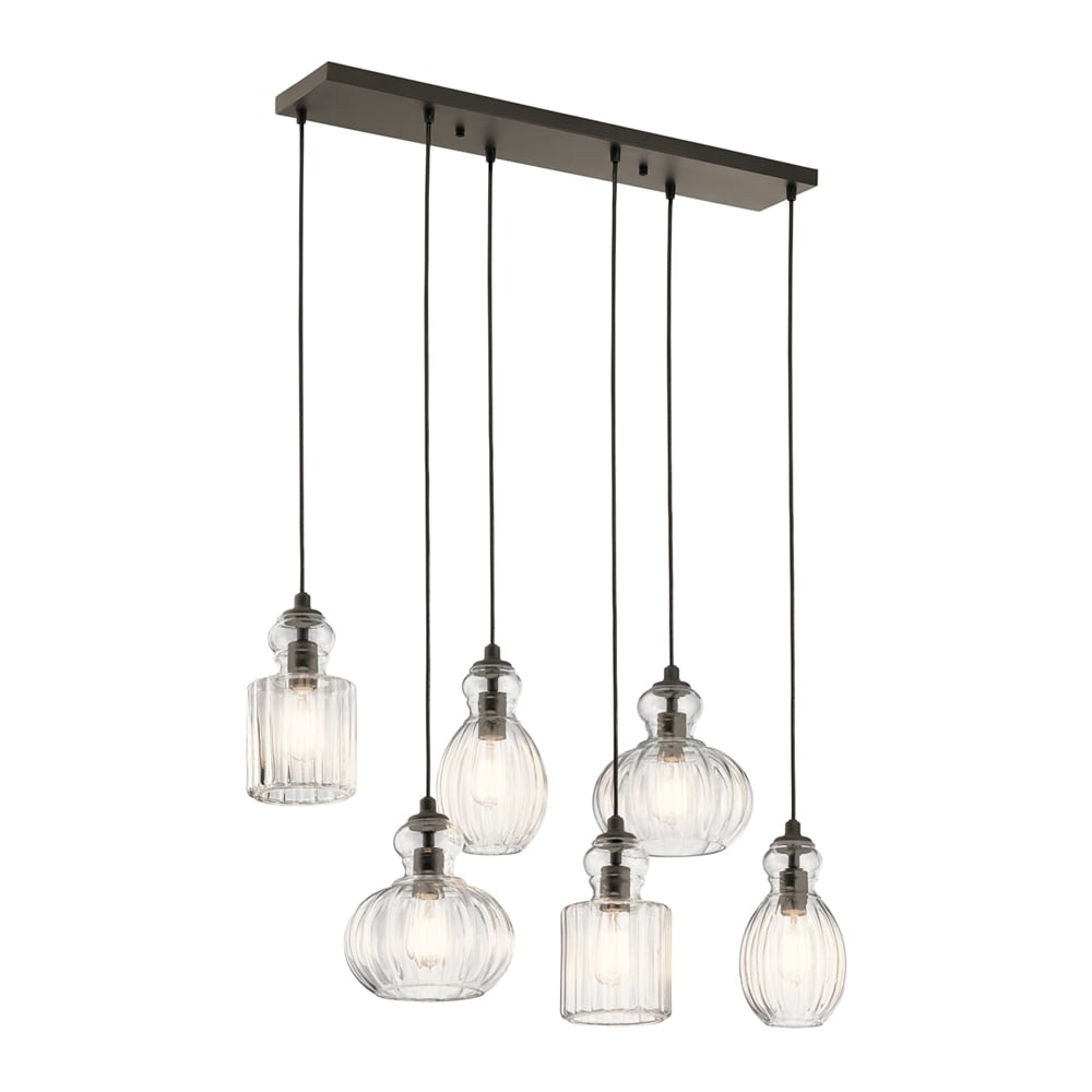 Kichler Riviera 6-Light Olde Bronze Transitional Ribbed Glass Large Hanging Multi-light