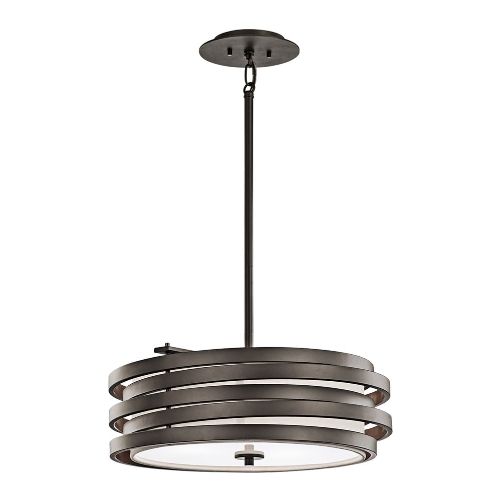 Kichler Roswell 3-Light Olde Bronze Modern/Contemporary Etched Glass Geometric Medium Hanging Single