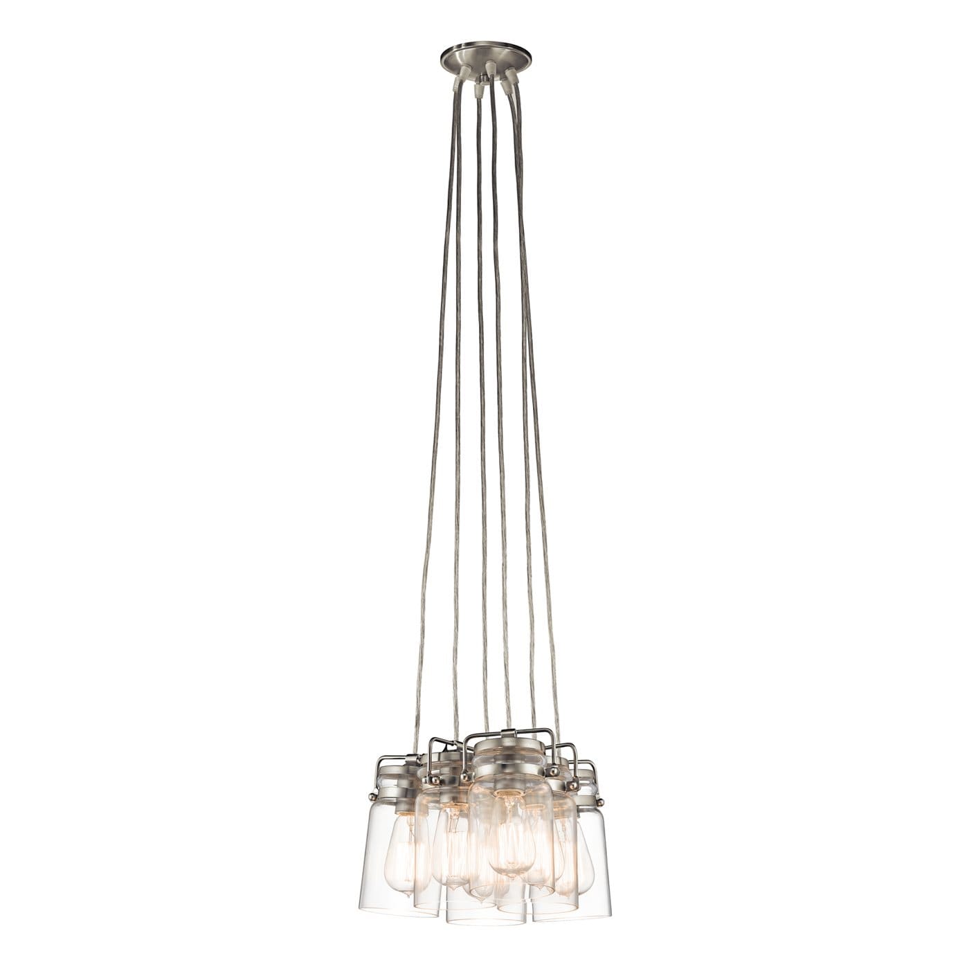 Kichler Brinley 6-Light Brushed Nickel Transitional Clear Glass Jar Medium Hanging Pendant Light