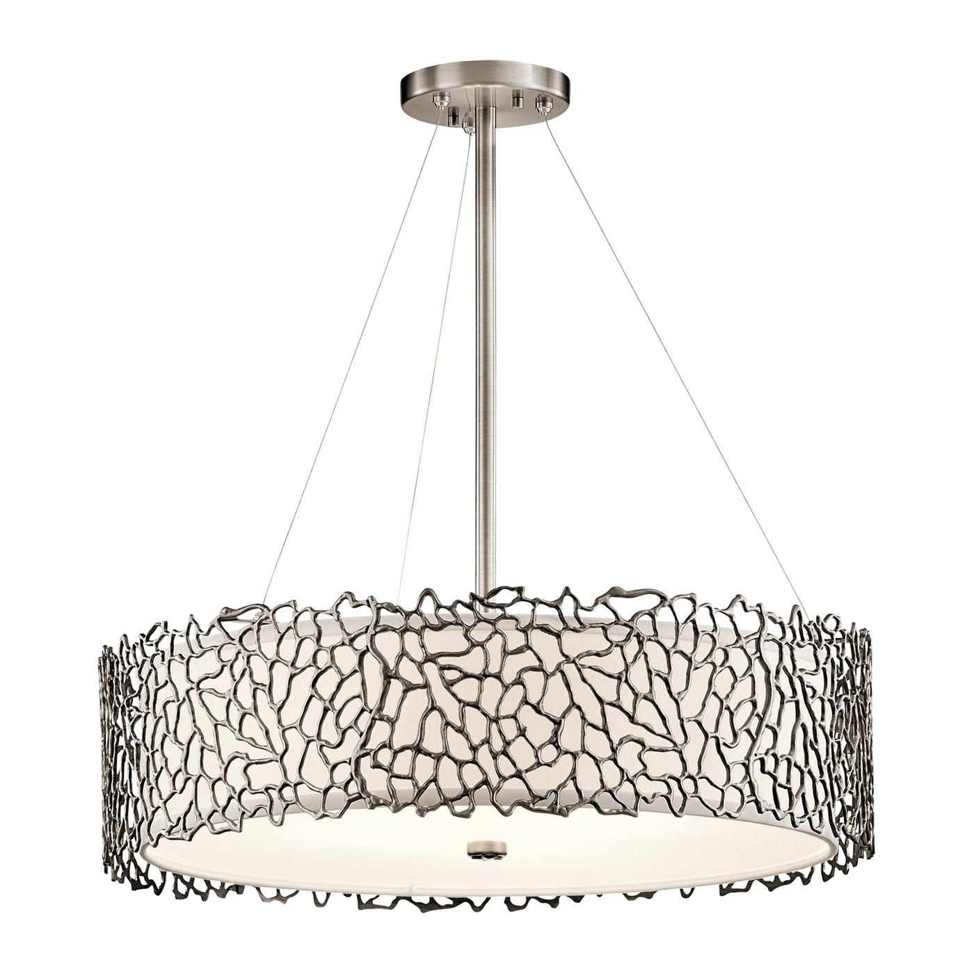 Kichler Silver Coral 4-Light Classic Pewter Transitional Etched Glass Drum Medium Hanging Single