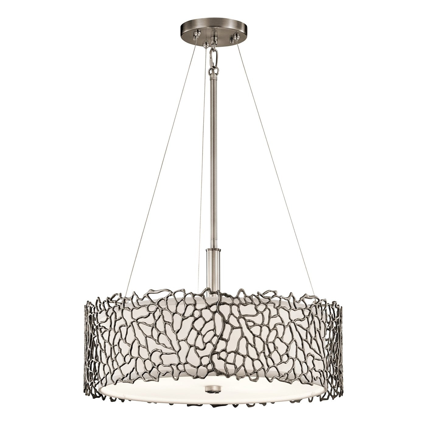 Kichler Silver Coral 3-Light Classic Pewter Transitional Etched Glass Drum Medium Hanging Pendant Light
