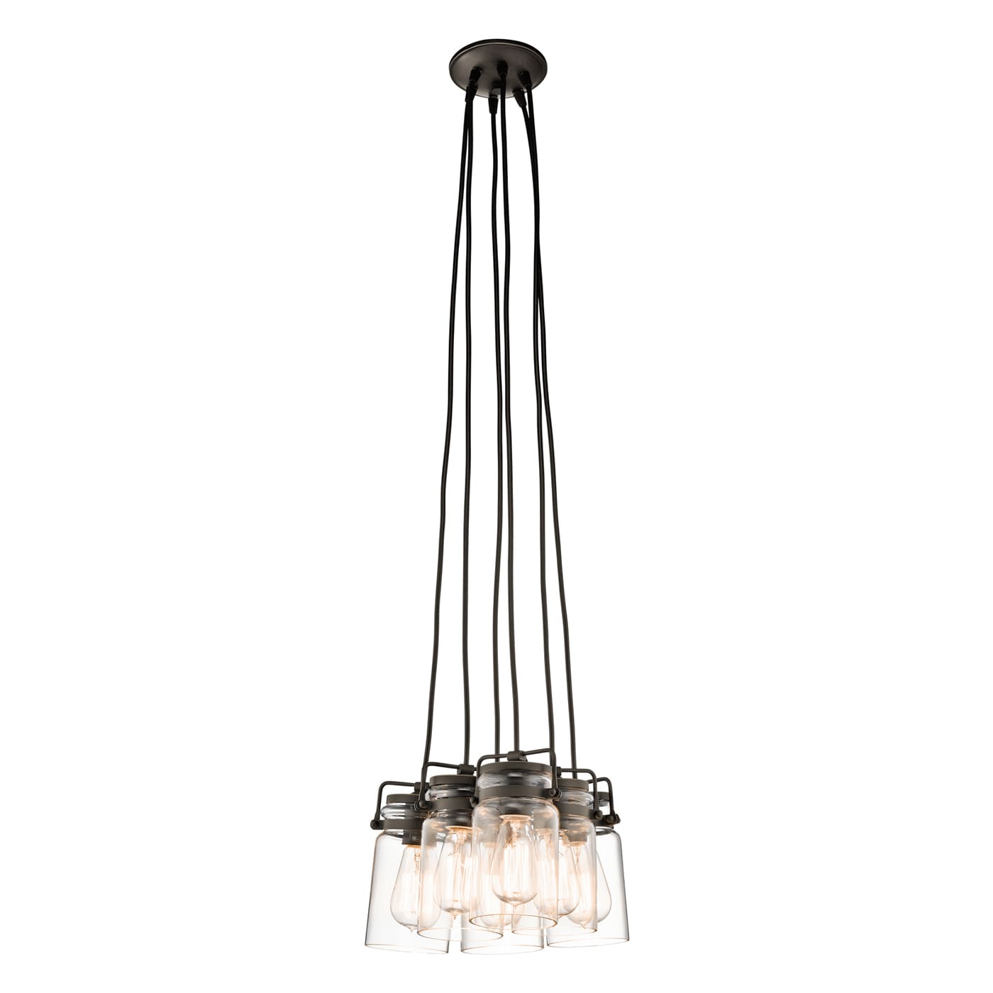 Kichler Brinley 6-Light Olde Bronze Transitional Clear Glass Jar Medium Hanging Pendant Light