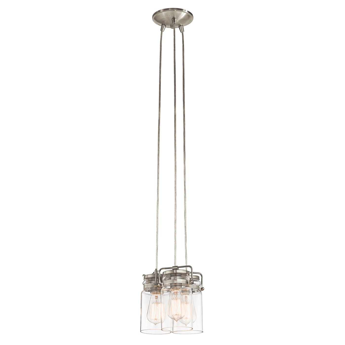Kichler Brinley 3-Light Brushed Nickel Transitional Clear Glass Jar Mini Hanging Pendant Light