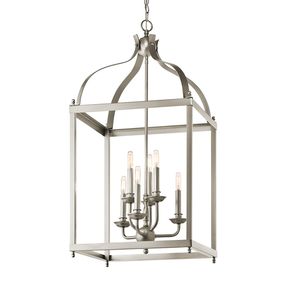 Kichler Larkin 6-Light Brushed Nickel Transitional Lantern Medium Hanging Pendant Light