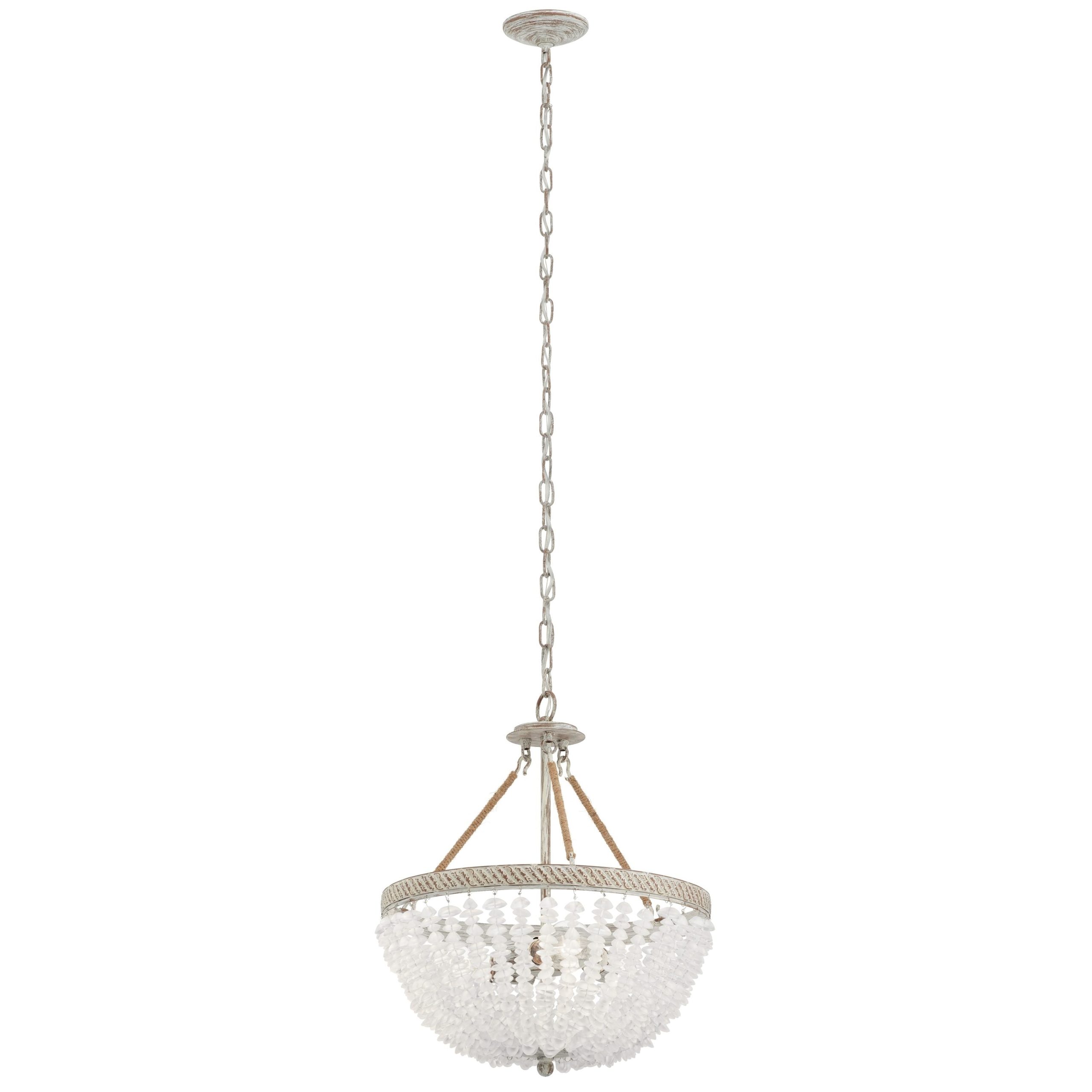 Kichler Kona Cay 3-Light Distressed Antique White Coastal Frosted Glass Bowl Medium Hanging Pendant Light