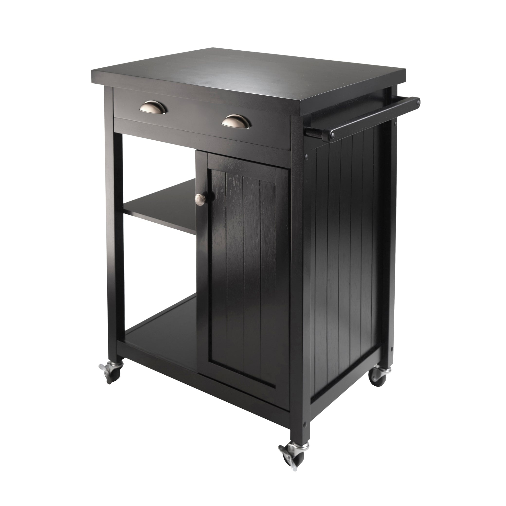Winsome Wood Black Composite Base with Composite Wood Top Rolling Kitchen Cart (19.37-in x 27.76-in x 34-in)