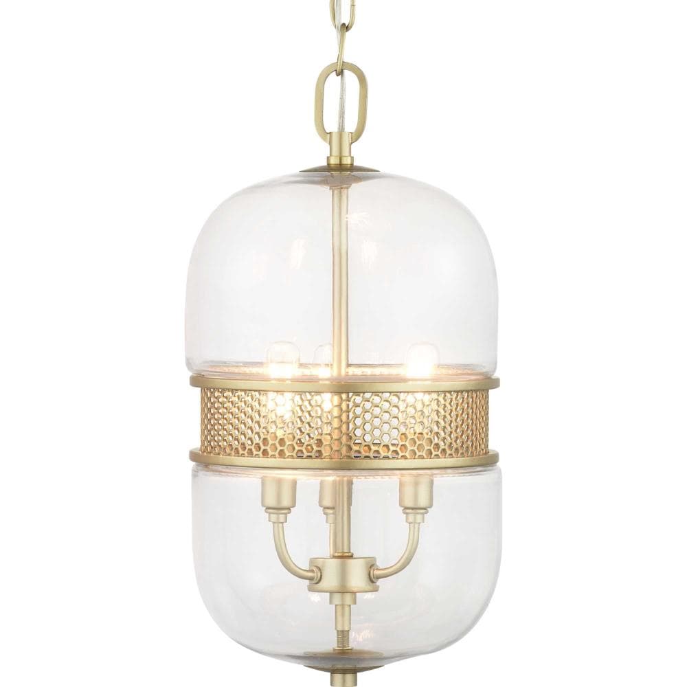 Progress Lighting Cayce 3-Light Vintage Gold Mid-century Clear Glass Urn Mini Hanging Pendant Light