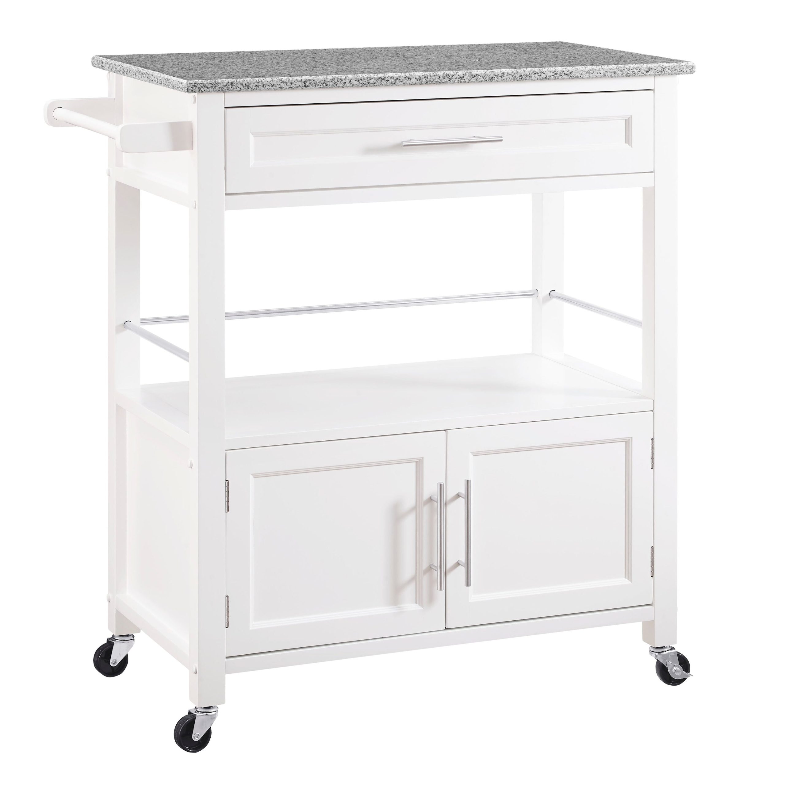 Linon White Wood Base with Granite Top Rolling Kitchen Cart (18-in x 33-in x 36-in)