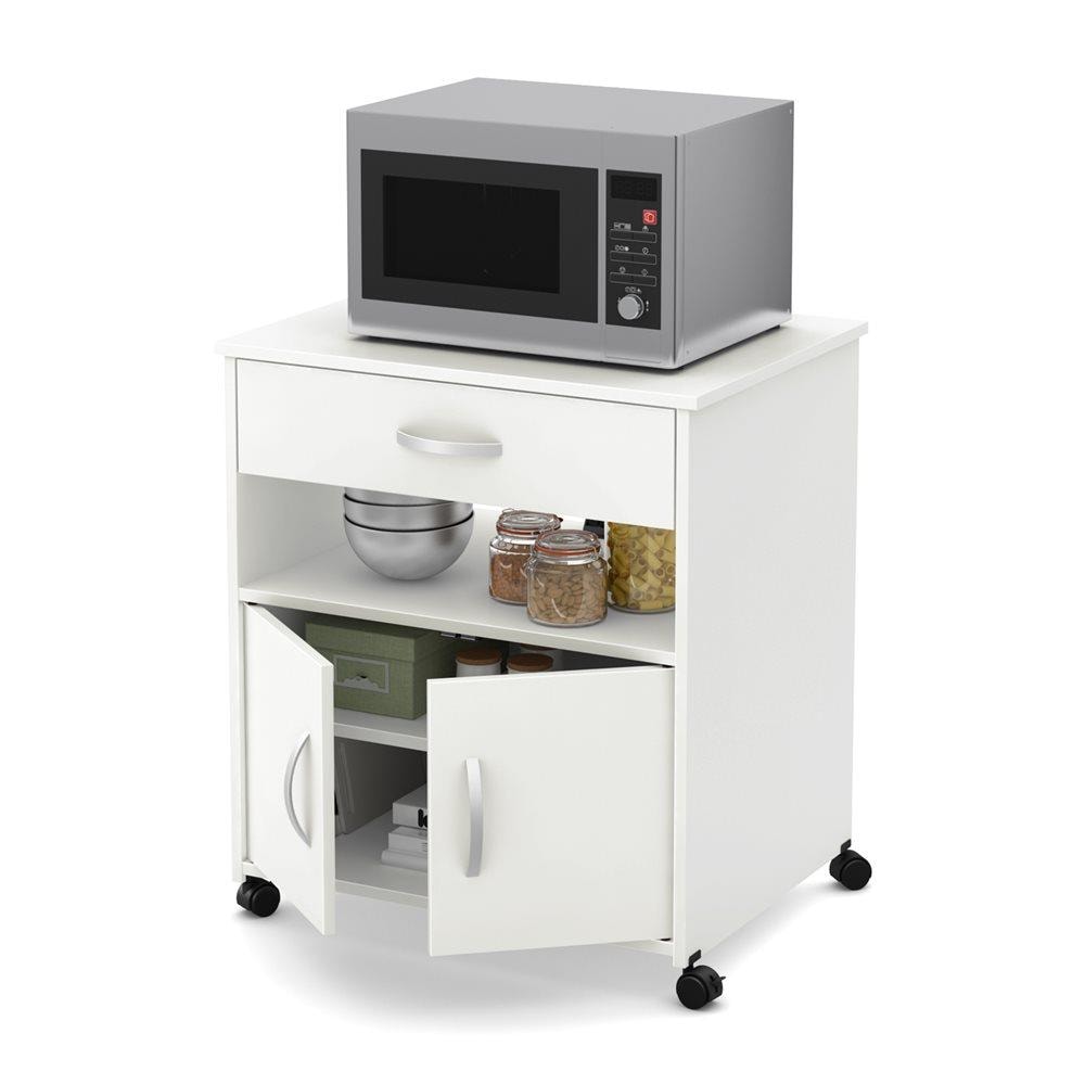 South Shore Furniture White Composite Base with Composite Laminate Top Rolling Microwave Cart (19.75-in x 26-in x 27.25-in)