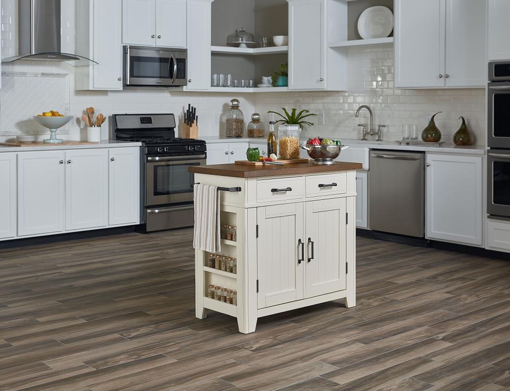 OSP Home Furnishings White Wood Base with MDF Wood Top Kitchen Island (39-in x 21-in x 36-in)