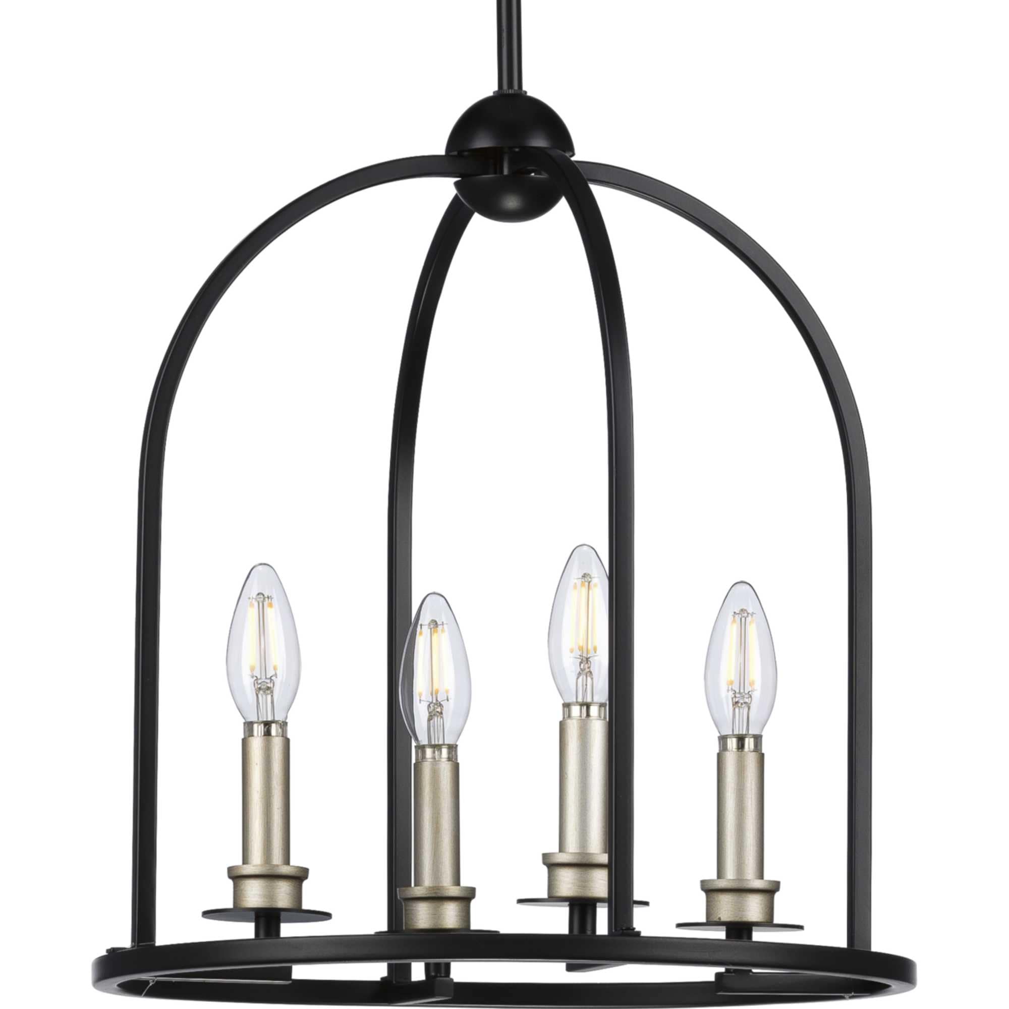 Progress Lighting Seneca 4-Light Matte Black Farmhouse Lantern Medium Hanging Pendant Light