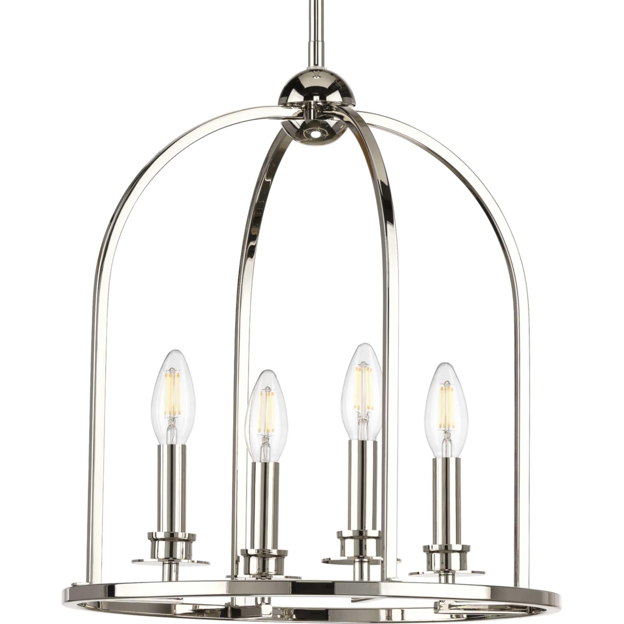 Progress Lighting Seneca 4-Light Polished Nickel Farmhouse Lantern Medium Hanging Pendant Light