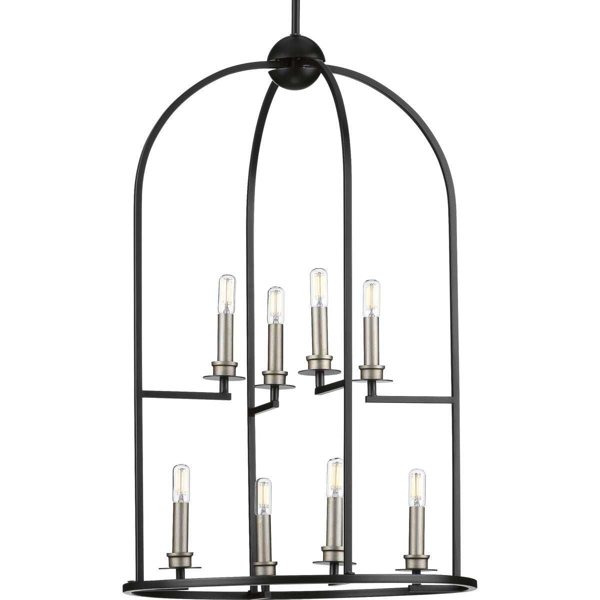 Progress Lighting Seneca 8-Light Matte Black Farmhouse Lantern Medium Hanging Pendant Light