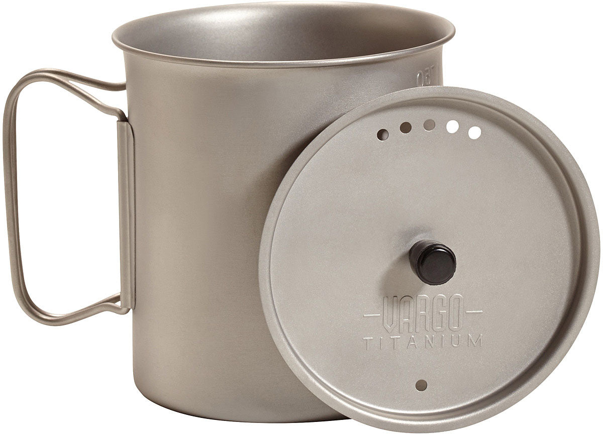 Vargo Titanium Ti-lite Mug Collection – Ultra-Lightweight, Durable Titanium Camping Mugs with Straining Lid, Rustic Finish & Easy Cleaning for Outdoor Cooking