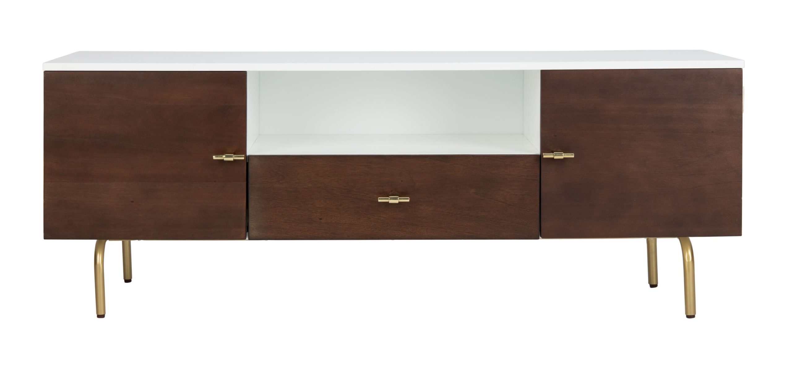Safavieh Genevieve Walnut/White/Gold Contemporary/Modern Wood Media Cabinet
