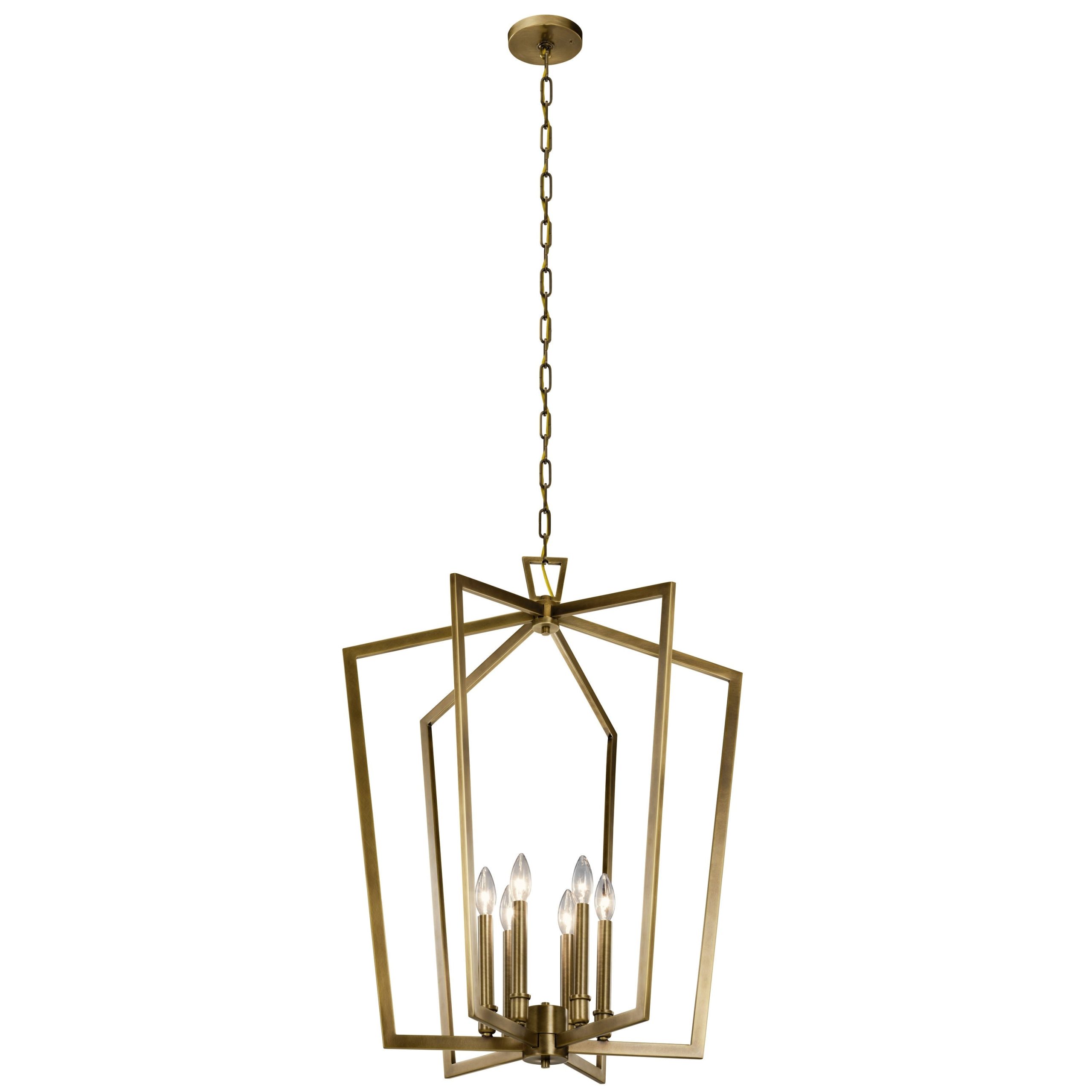 Kichler Abbotswell 6-Light Natural Brass Traditional Lantern Large Hanging Pendant Light