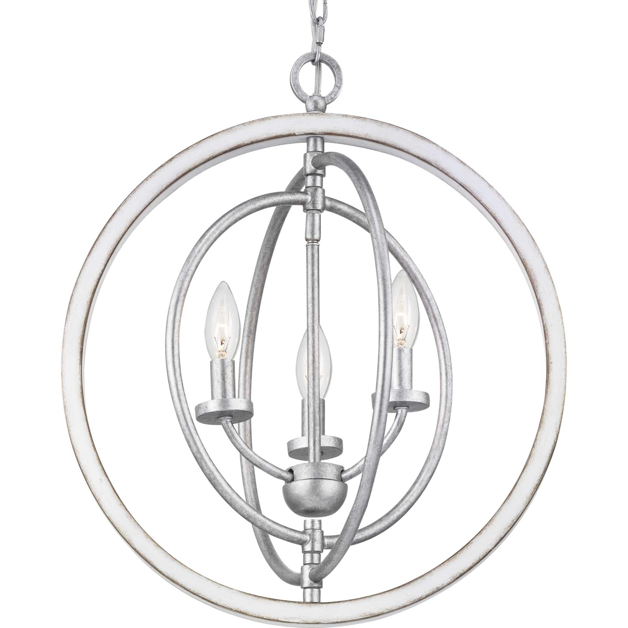 Progress Lighting Fairwood 3-Light Antique White and Galvanized Farmhouse Globe Medium Hanging Pendant Light