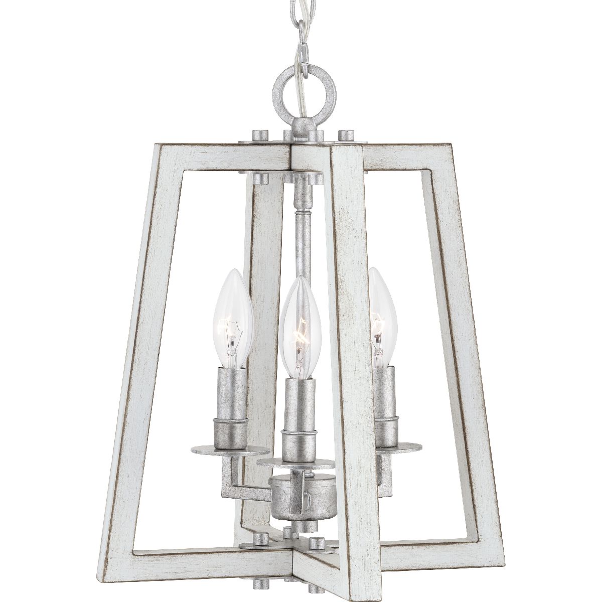 Progress Lighting Forrester 3-Light Antique White and Galvanized Farmhouse Lantern Medium Hanging Pendant Light