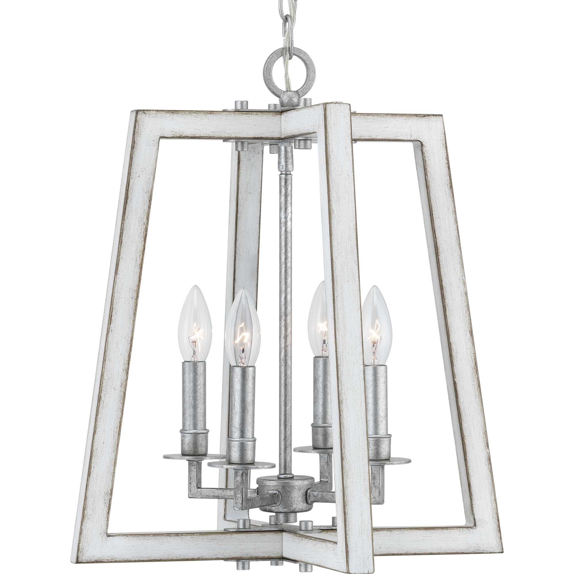 Progress Lighting Forrester 4-Light Antique White and Galvanized Farmhouse Square Medium Hanging Pendant Light