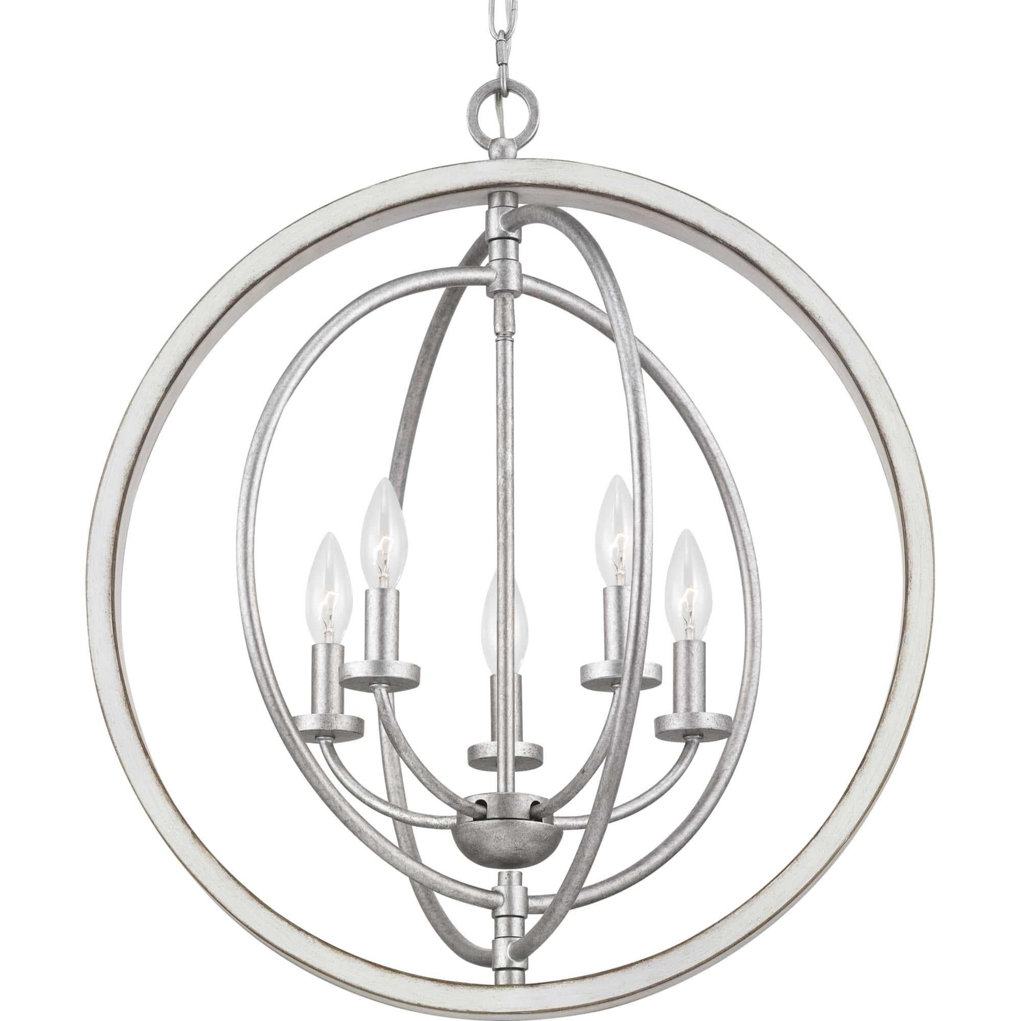 Progress Lighting Fairwood 5-Light Antique White and Galvanized Farmhouse Globe Medium Hanging Pendant Light