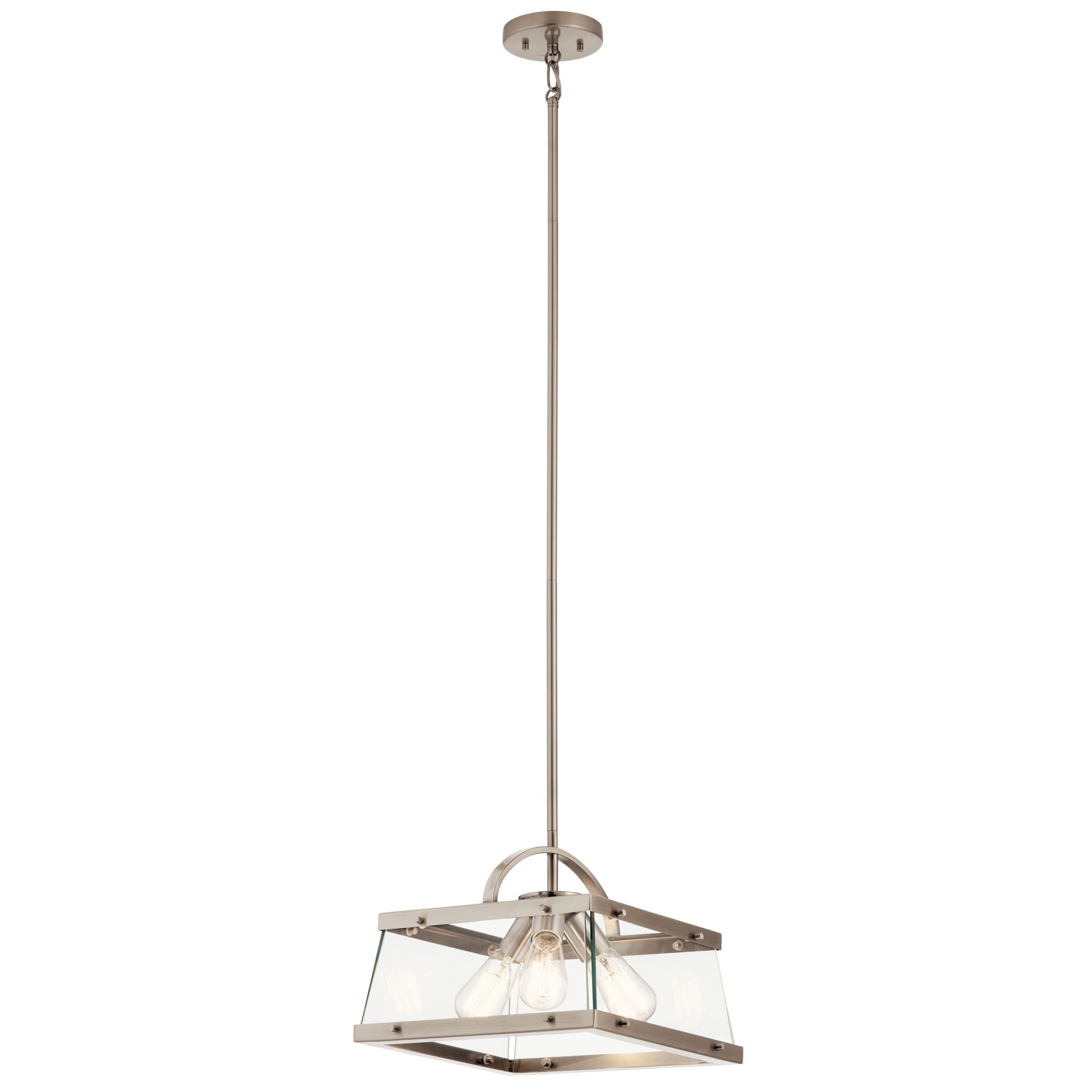 Kichler Darton 3-Light Classic Pewter Transitional Clear Glass Square Medium Hanging Pendant Light