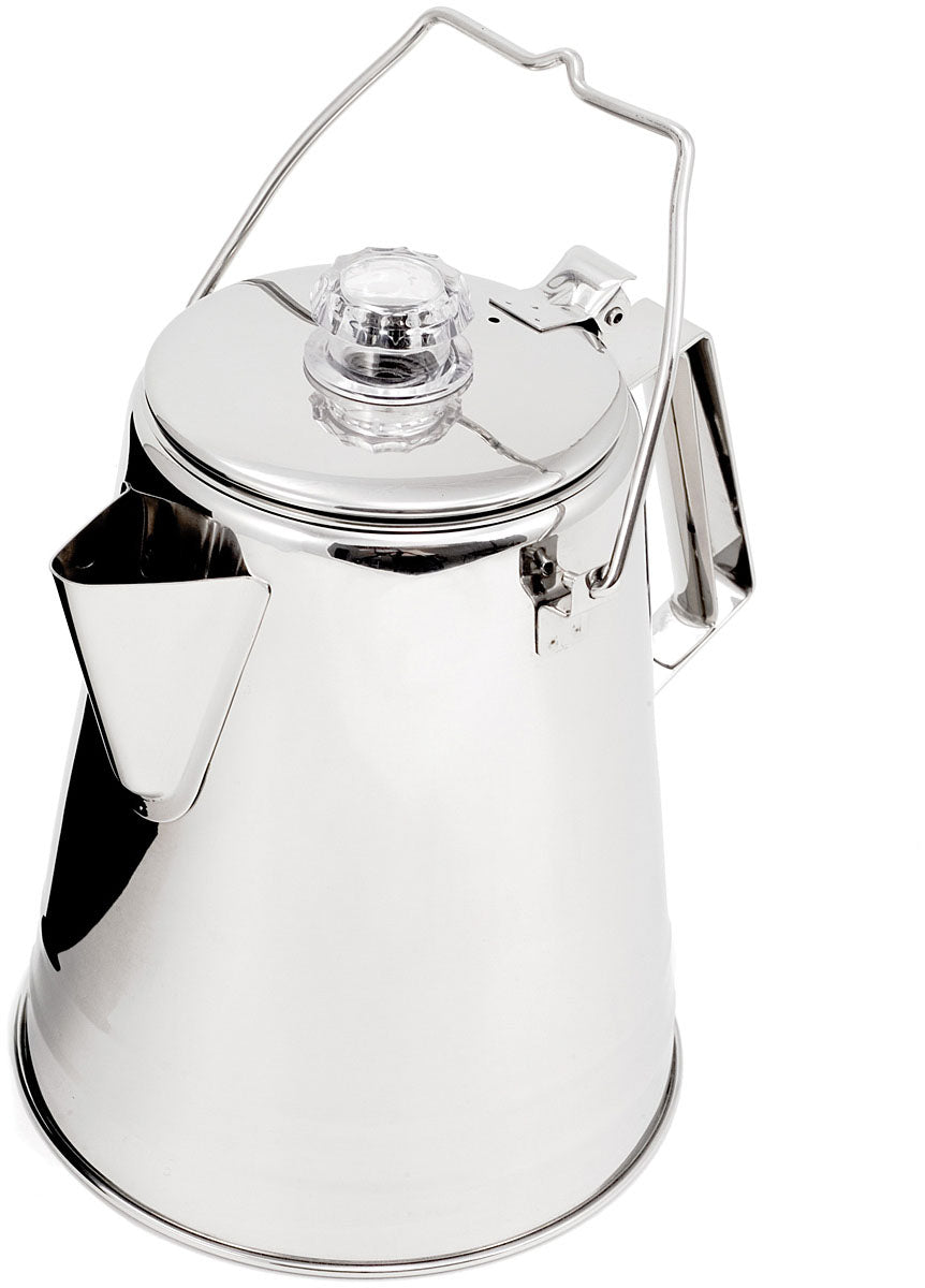 GSI Outdoors Glacier Stainless Stove Top Percolators — Durable, Stainless Steel Coffee & Tea Makers with Easy Pour & View Dome